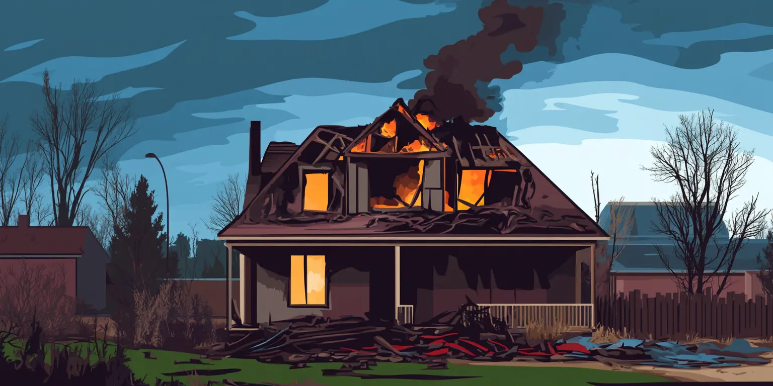 Fire damaged one-family home in Mount Vernon NY with scorched siding and boarded windows after a kitchen fire